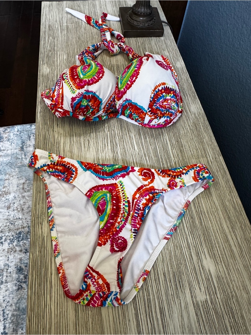 VENUS White Bikini with Multicolor Swirl Print